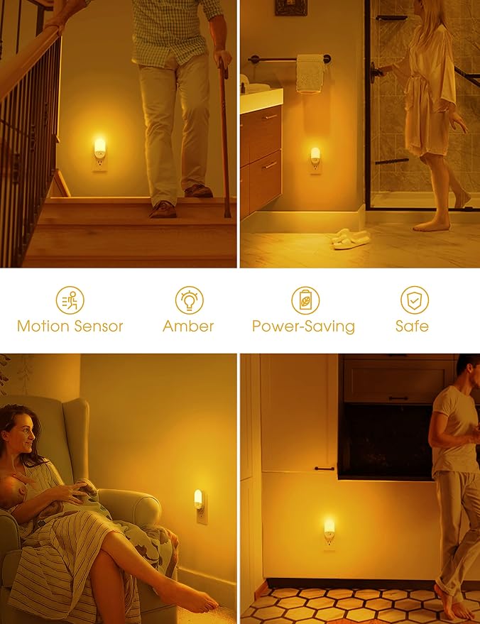 L LOHAS LED Motion Sensor Night Light, Amber Night Lights Plug into Wall,2P | Yellow Sleep Light,Motion Sensor Light Indoor,30/60LM,Motion Activated,Automatic Low Blue Nightlight,Bathroom Bedroom Hallway