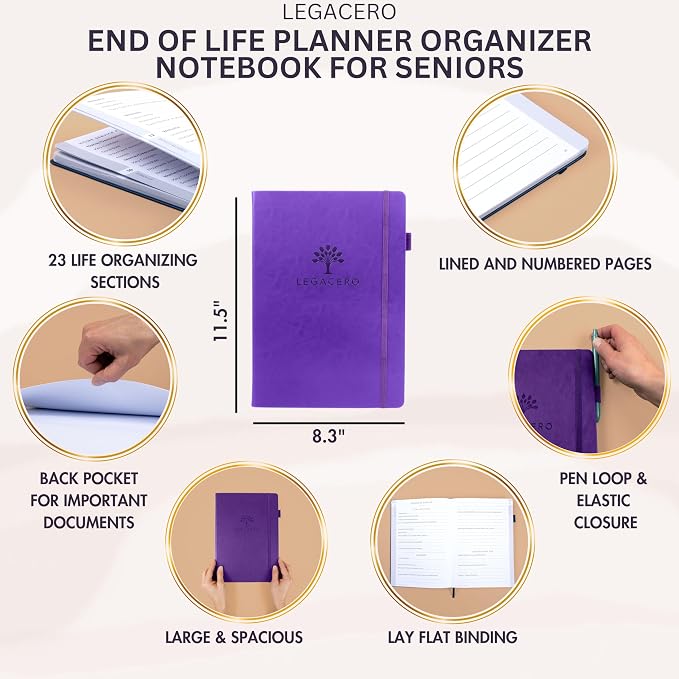 End of Life Planner for Seniors - Guided Estate Planning Organizer for Next of Kin. Large What To Do When I’m Gone Book and Important Document Organizer to Share with Your Executor (Purple)