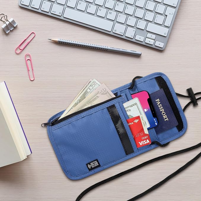Likesing 5.5" L x 7.9" W Travel Neck Wallet, RFID Passport Holder (Blue) | RFID Blocking Passport Holder for Travel, Security Lightweight Passport Travel Wallet, Neck Pouch Gifts for Women Men