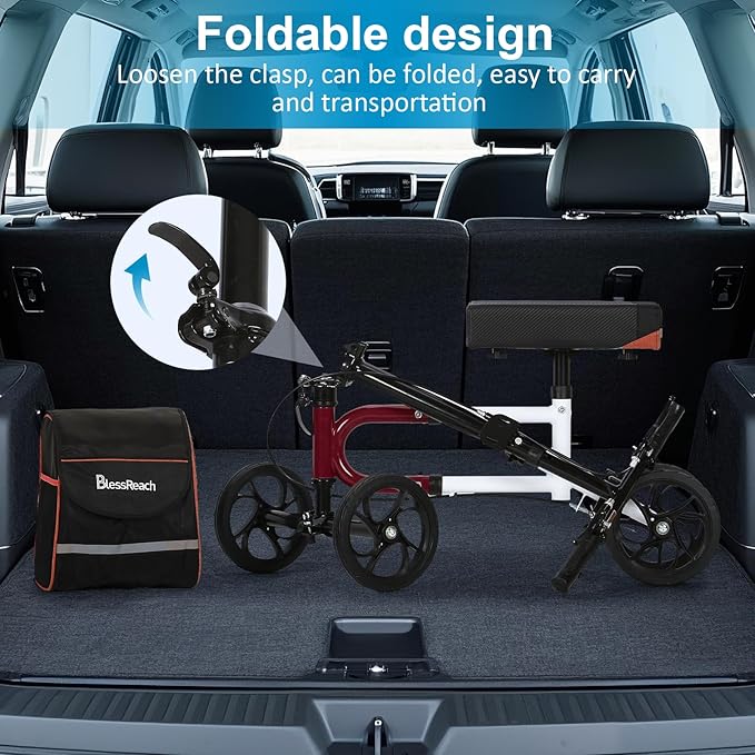 Economy Knee Scooter Steerable Knee Walker for Foot Injuries Compact Crutch Alternative with Dual Braking System (Red)