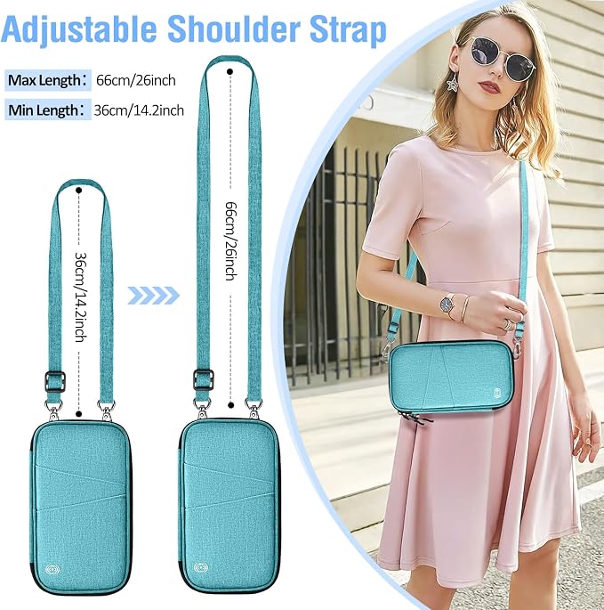 BKNOOU Family Passport Holder RFID Blocking Travel Document Organizer | Large Capacity (5 passports+13 cards), RFID Blocking, Air Travel Essentials, Detachable Wrist Strap and Shoulder Strap