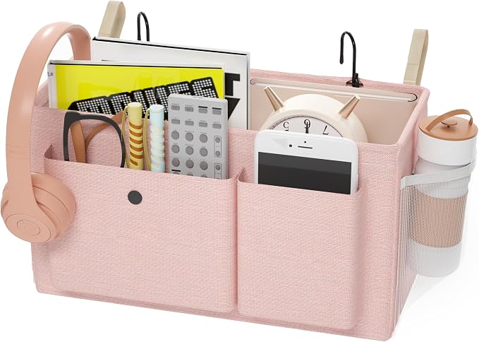 Bedside Caddy Bedside Storage Hanging Organizer for Bunk Dorm Bed Rail | Bed Caddy with Hooks, Top Bunks and Dorm Essentials for Water, Tissues, Tablets, Books, Phones, Remotes and Other Necessories