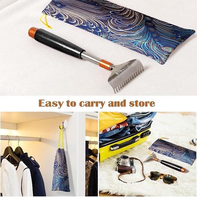 Back Scratcher Detachable Claws, Azymi Backscratchers for Adults Extendable Long Wood Handle/Massage Roller/Steel Wide Heads Body Scratcher Massager with Exquisite Pouch Box