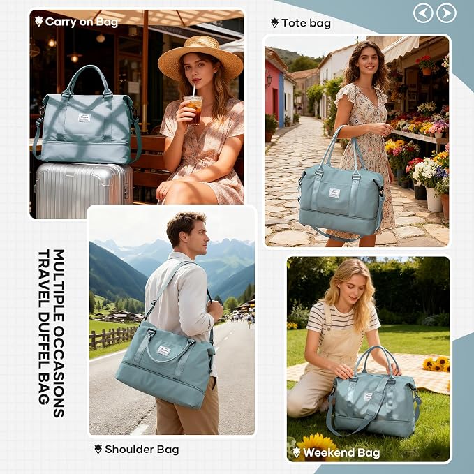 Travel Duffel Bag, Sports Tote Gym Bag, Shoulder Weekender Overnight Bag for Women