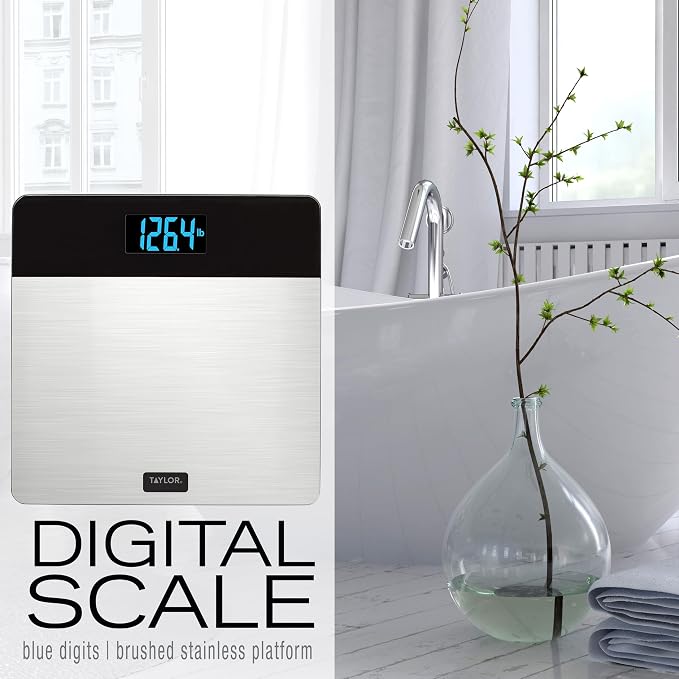 Taylor Digital Bathroom Scale for Body Weight, 400 lb Capacity, Tempered Glass Platform with Stainless Steel Accent, Large LCD Display, Weight Scale in Pounds Kilograms Stones, Set of 3