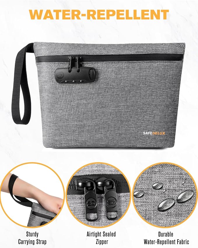 Smell Proof Bag, Odor Proof Bag with Combination Lock, Durable Smell Proof Container with Carbon Lining, Secure Odorless Travel Pouch for Home & On-the-Go (Gray Combo)