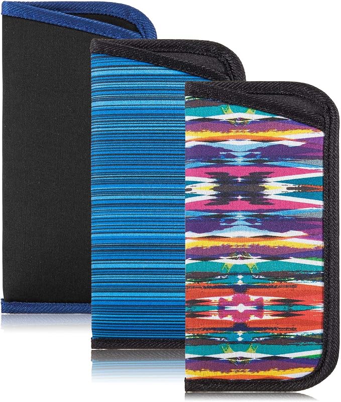 TRIUMPH VISION 3 Pack Reading Glasses Pouch Soft Case Eyeglass Sleeve Slim | Alternative to Bulky Case in bag, Lightweight Lined Padded Protect Optical lens Slip in, Cute Pattern Portable for Daily Use