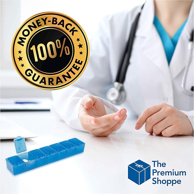 USA Merchant - 7 Day Small Pill Box with Snap Close Lids - Weekly Pill Organizer 4 Times a Day or 28 Day Dispenser - Comes with 4 Separate 7 Day Pill Containers for Vitamins, Supplements, and Medicine