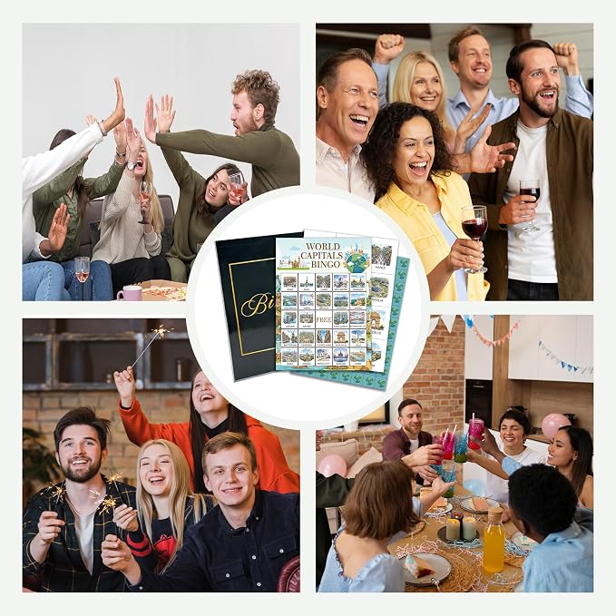 World Travel Bingo Game Cards, World Capitals Bingo Set For Adults Large Group, City Themed Fun Games, Icebreaker Games for Indoor Outdoor Activities, Travel Lover Gifts For Family Friends, 15