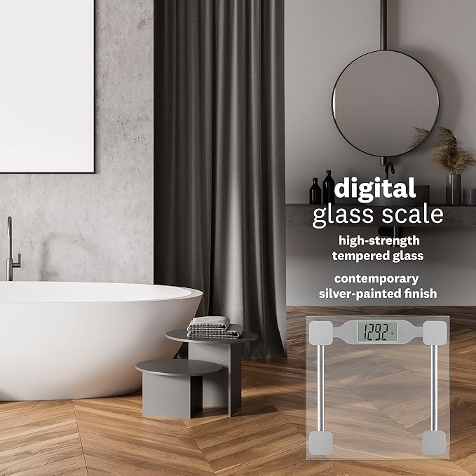 Thinner by Conair Scale for Body Weight, Digital Bathroom Scale in Clear Tempered Glass