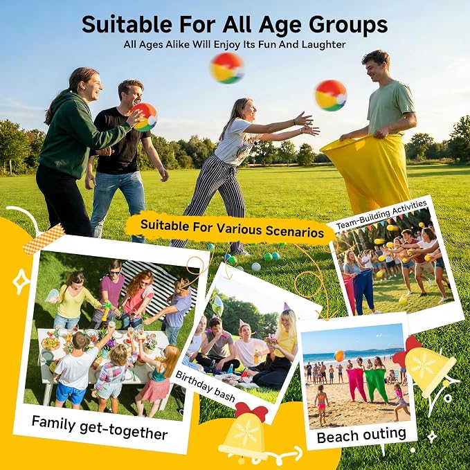 4-Color Team Granny Pants Yard Game with 16 Balls & 2 Pumps - Complete Adult Outdoor Set for 8+ Players, Backyard & Outdoor Toss Group Games for Family & Friends Gatherings