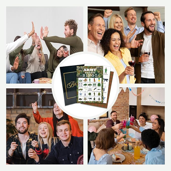 Army Party Bingo Game Cards, Camo Military Bingo Set for Adults Large Group, Camouflage Soldier Fun Party Games, Camo Army Activities Icebreaker Games for Family Friends, 06