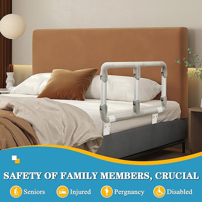 Folding Bed Rails for Elderly Seniors, Bed Assist Rail with Adjustable Heights for Easily Getting in or Out of Bed, Bed Rail Safety Bar, Fits King, Queen, Full, Twin, Medium
