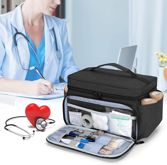 CURMIO Small Medicine Storage Bag, Empty Family First Aid Kits Case, Black | Emergency Medical Supplies for Home Care, Pill Bottle Organizer, Multifunctional Bag for Medical Use, Dormitory, Travel