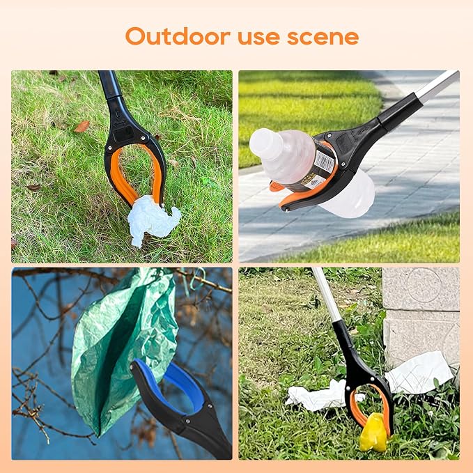 2-Pack 43" Extra Long Heavy Duty Grabber Reacher Tool, Foldable with 360° Rotating Jaw, Magnetic Tip, Ergonomic Grip, Wide Claw for Trash Pickup, Gardening & Reaching High Shelves – Ideal for Seniors
