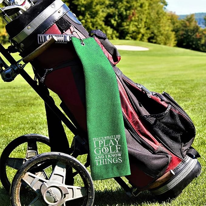 DYJYBMY That's What I Do I Play Green Golf Towel with Clip, Embroidered Golf Towel for Grandpa, Father's Day Retirement Gifts for Husband Dad Grandfather Uncle, Retro Golfing Accessories for Men