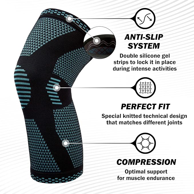POWERLIX Knee Compression Sleeve - Best Knee Brace for Knee Pain for Men & Women – Knee Support for Running, Basketball, Volleyball, Weightlifting, Gym, Workout, Sports – Please Check Sizing Chart