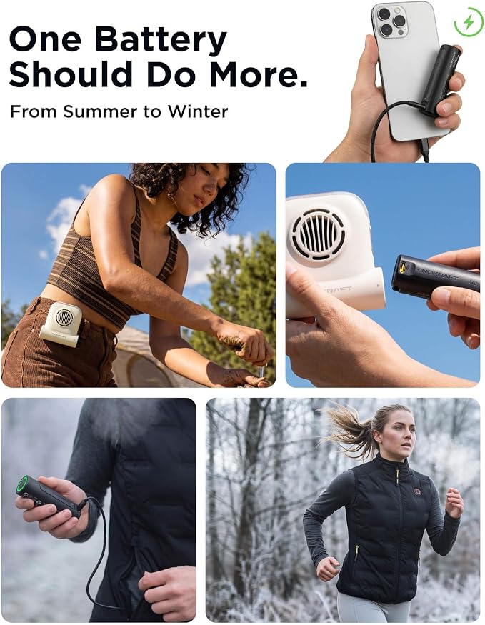 InoKraft Waist Fan with 2 Swappable 4Ah Batteries | Portable Rechargeable Fan for Hiking & Travel, Clip-On Waist Fan, Extended Runtime for Long Trips, 49 ft/s Turbo Airflow