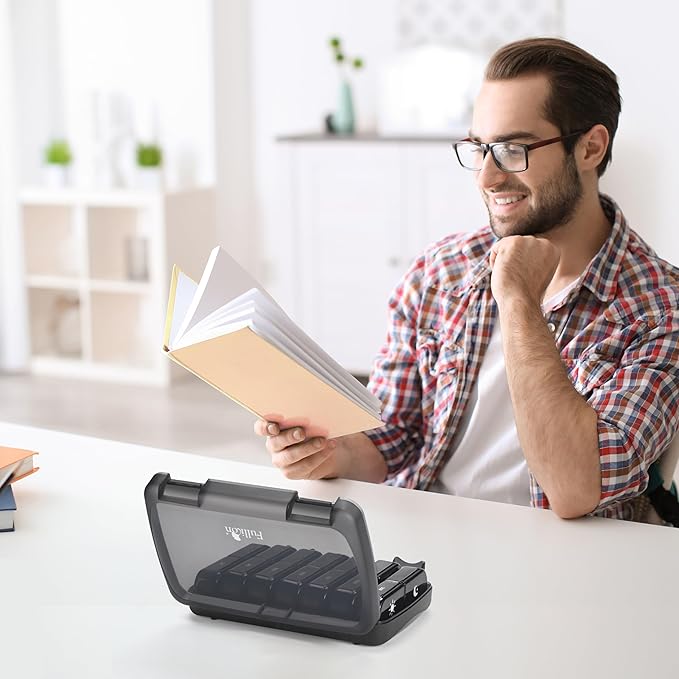 Fullicon Extra Large AM PM Pill Box Organizer 7 Day, Travel Medicine Pill Organizer 2 Times a Day, Large Supplement Vitamin Dispenser, Weekly Jumbo Pill Case Container for Purse (Black)