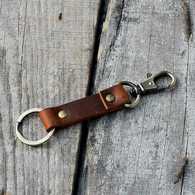 Genuine Leather Keychain Walnut Leather Key Holder Mens Belt Key Chain Ring Fob