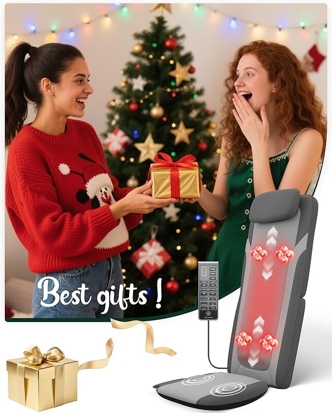 Snailax Back Massager for Full Back Pain Relief Deep Tissue, Long Track Dual 3D Shiatsu Rollers 3 Height Settings Foldable Massage Chair Pad with Heat, Vibration Heated Seat Cushion, Gifts for Mom Dad