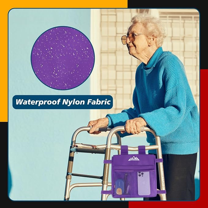 supregear Walker Side Bag, Multi Pocket Storage Pouch for Folding Walker, Water Resistant Lightweight Hand Free Carrier Tote, Universal Size Seniors Caddy Attachment