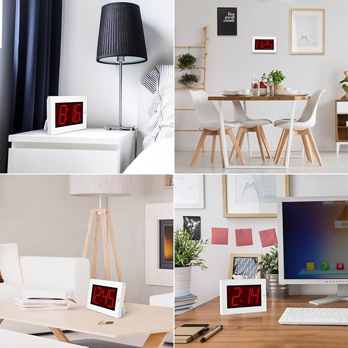 KWANWA Large Digital Alarm Clock, 3" LED Display Battery Operated, Dimmable Auto Night Mode, Easy to Read for Seniors Visually Impaired, Cordless Wall Clock or Table Clock for Bedroom Kitchen Office