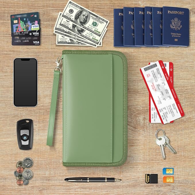 GOAUS Passport Holder for Travel with AirTag Slot, for Family of 4 to 6 | Multiple, Travel Document Organizer, Cards Cash Pockets, RFID Blocking, Waterproof, Gifts, Faux Leather, AirTag Not Included