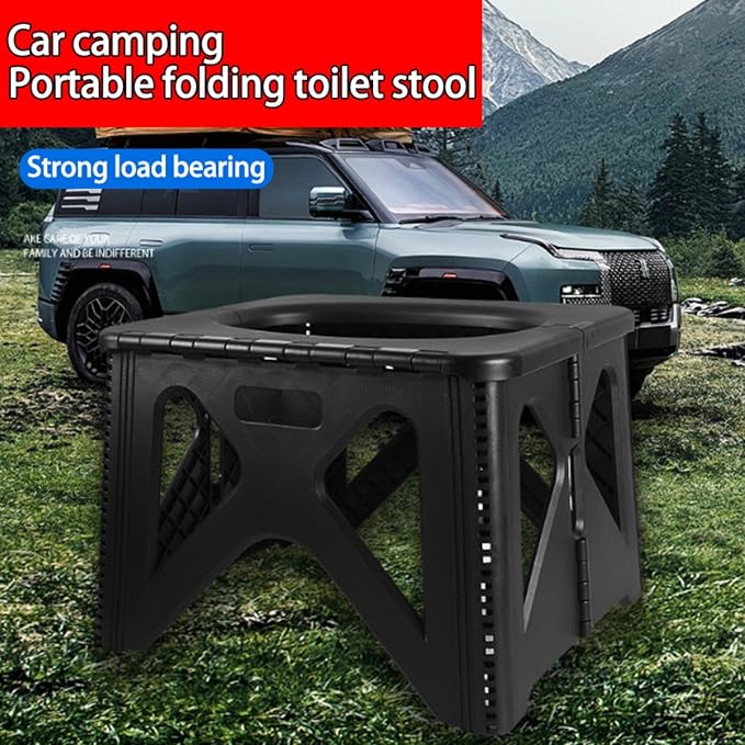 Adult portable camping toilet with cover folding travel bedpan compact and portable for cars hiking beaches RVs trucks and outdoor adventures. (Square shape)