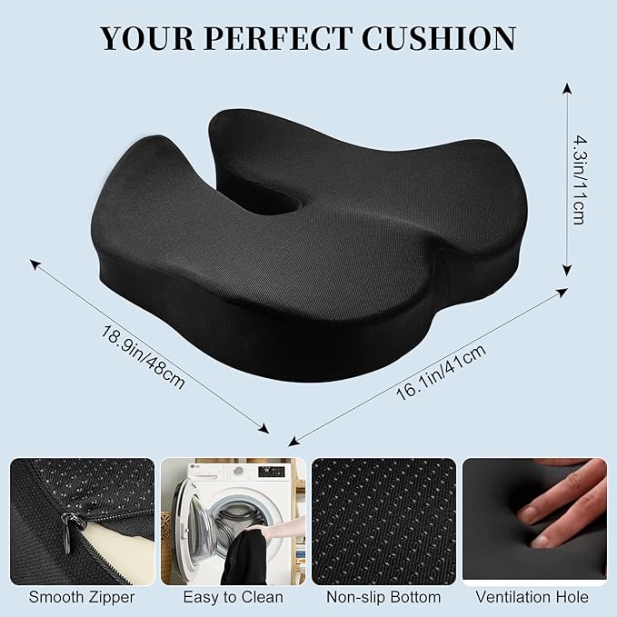Seat Cushions, Comfort Memory Foam Office Chair Cushions, Ergonomic Seat Pad for Office Chair/Wheelchair/Gaming Chairs/Car Seat/, Pressure Relief Sciatica & Pain Relief for Long Sitting