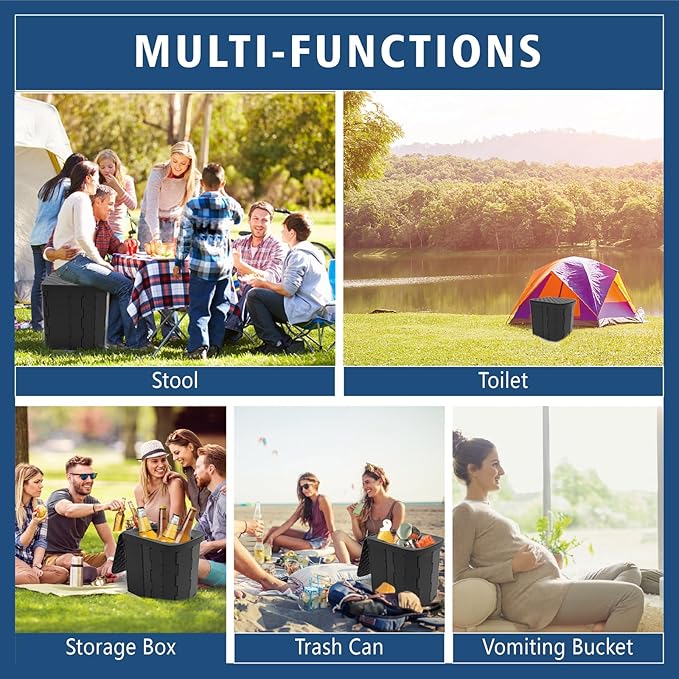 Hapoon XL Portable Folding Camping Toilet For Adults & Kids, Lightweight | XL Portable Folding Toilet with Lid,Travel Portable Potty for Adults,Porta Potty Car Toilet, Portable Bathroom for Outdoor