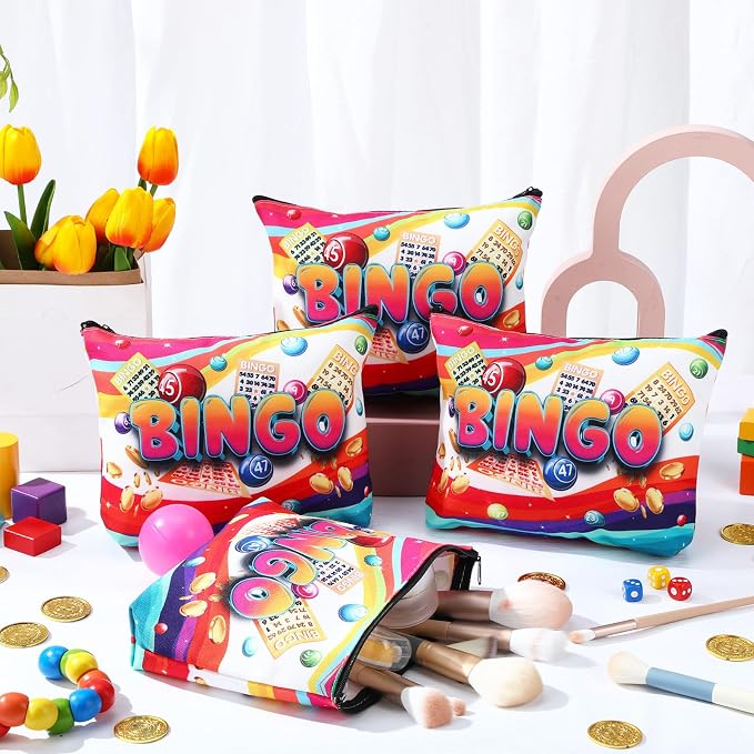 12 Pcs Bingo Gifts Makeup Bags Bingo Game Lover Gifts Travel Zipper Pouch for Seniors Mom Grandma Women Players