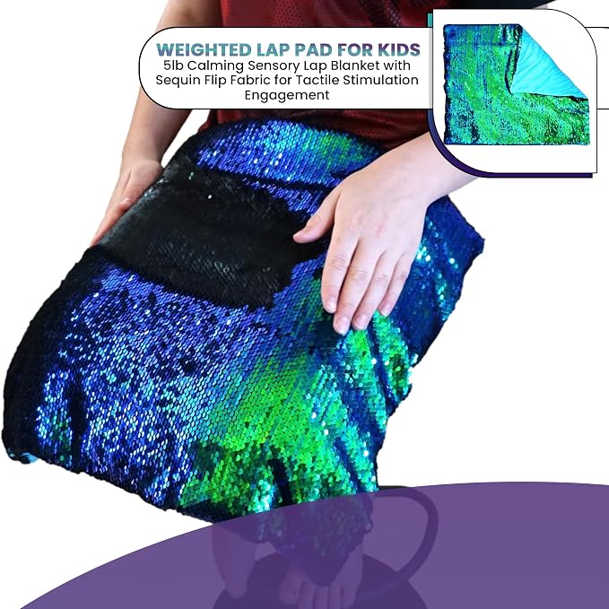 Weighted Lap Pad for Kids, 5 lb Sensory Blanket with Sequin Fabric