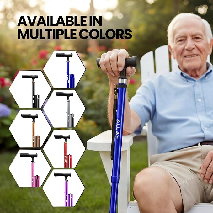 Allay Walking Canes for Men & Women - Adjustable Canes for Women for Stability, Self Standing Wide Quad Pivot Base, Light Weight, Soft Handle Grip and Travel Bag, Walking Sticks for Seniors