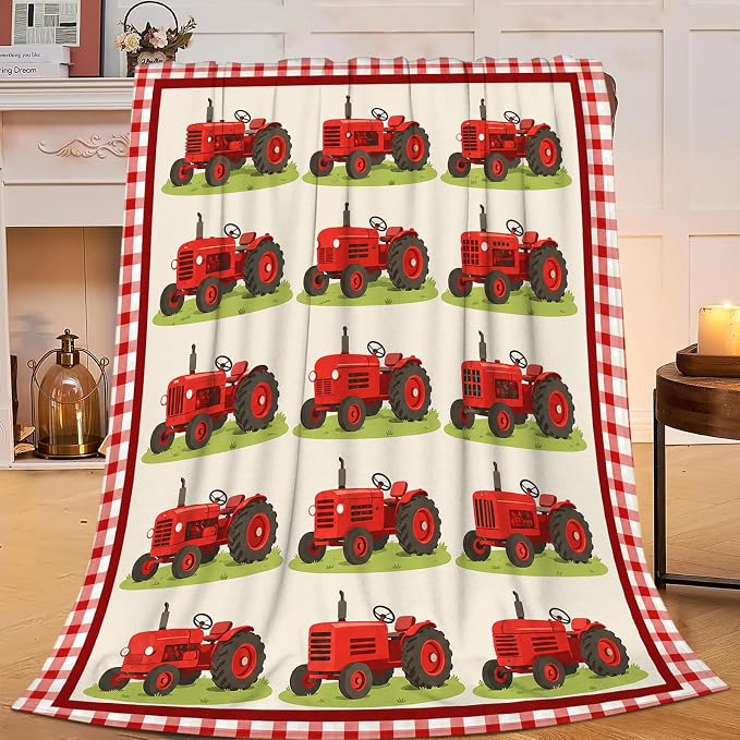 Yibuda Red Farm Tractor Throw Blanket Gift for Girl 50"X40" | Soft flannel throw blanket for couch, bed & travel, ideal for adults, kids & pet lovers, perfect cozy home decor gift.