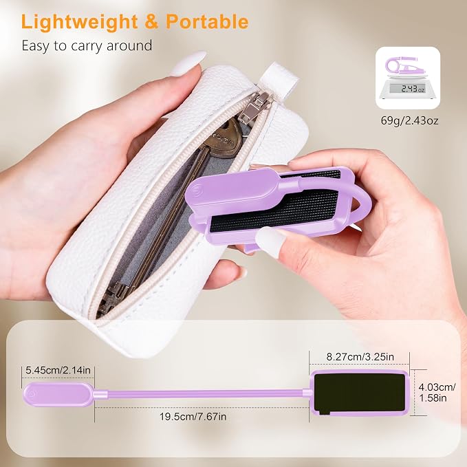 Gritin 16 LED Rechargeable Book Light for Reading in Bed | Eye Caring 3 Color Temperatures, Stepless Dimming Brightness, 80 Hrs Runtime, Lightweight Flexible Clip on Light-Purple