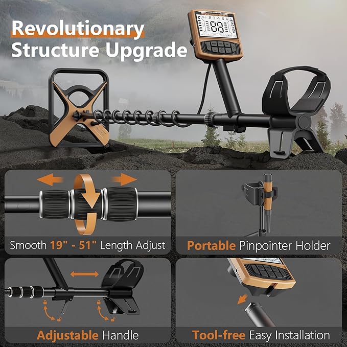 Metal Detector for Adults Rechargeable, 11" Professional Metal Detector for Gold & Silver, High Accuracy Waterproof Design, 5 Modes, Christmas Stocking Stuffers Gifts for Men/Dad, M55,Brown