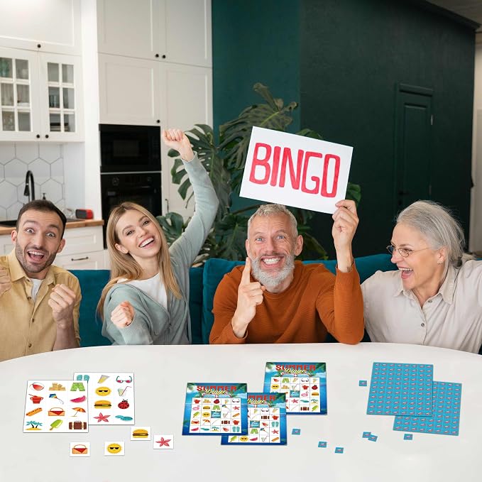 Summer Bingo Games - Hawaiian Luau Bingo Card - 24 Players Beach Bingo Game Set for Adult Family Friends - School Classroom Outdoor Activities - Tropical Summer Party Favors Supplies -C05