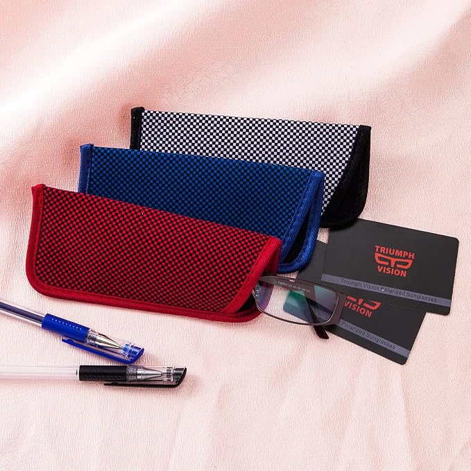 TRIUMPH VISION 3 Pack Reading Glasses Pouch Soft Case Eyeglass Sleeve Slim | Alternative to Bulky Case in bag, Lightweight Lined Padded Protect Optical lens Slip in, Cute Pattern Portable for Daily Use