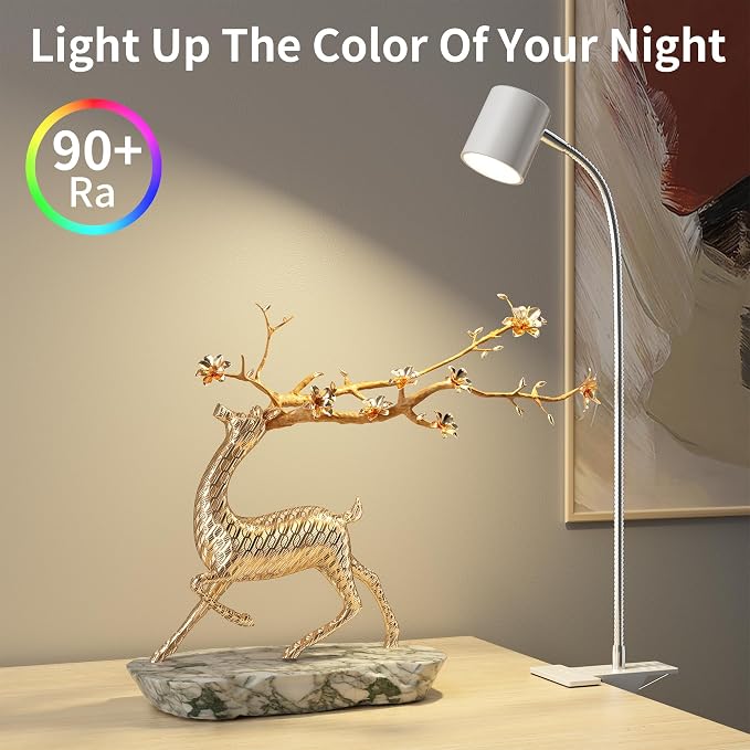 Dott Arts Desk Lamp,USB Clip On Light with 3 Color Modes,LED Reading Lamp | 360° Gooseneck Book Light,Eye-Care Reading Light for Home Office,10 Brightness Headboards White