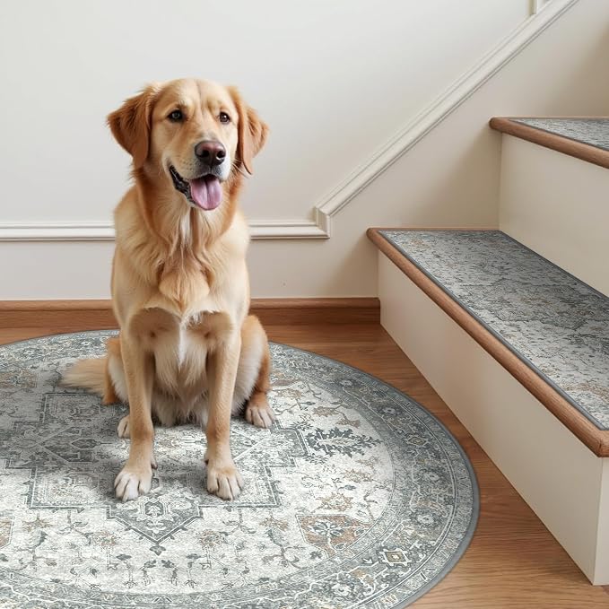 SARBEN 30" Round Non Slip Stair Treads for Wooden Steps 1 Pack, Taupe | Peel and Stick Carpet Stair Runner with TPE Adhesive Backing, Carpet for Added Safety, Pet and Senior Friendly
