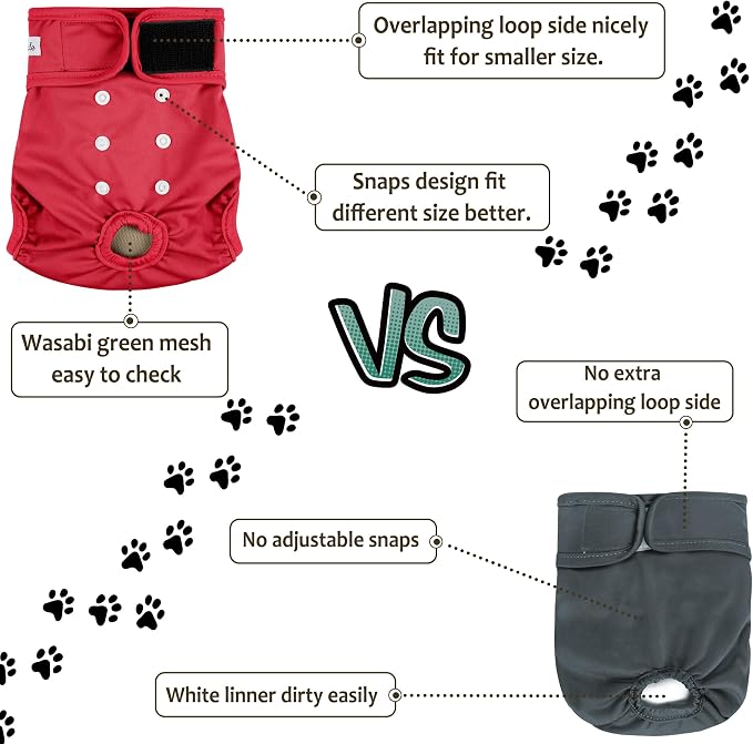 Female Dog Diapers - Reusable Diapers for Doggie in Heat - Highly Absorbent for Pet Incontinence with Adjustable Snaps (Pack of 3) Red Black Purple, M
