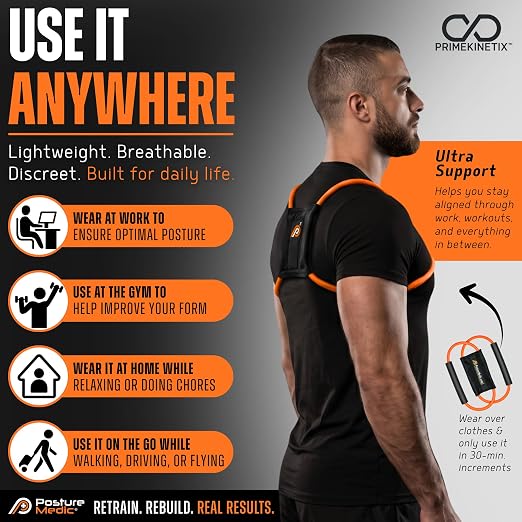 PostureMedic Dynamic Posture Brace for Neck,Upper,and Lower Back Support -For Enhanced Shoulder Alignment &Posture Improvement- 2XL (Orange)