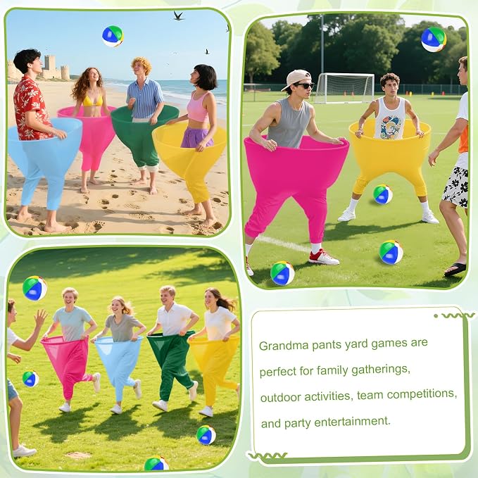 ROMANKAS Grandma Pants Outdoor Game 4 PCS Fun Party Game Pants with 16 Bouncy Balls and 1 Air Pump (Random Colors) Granny Pants Outdoor Games for Adults and Family Entertainment Group Activities