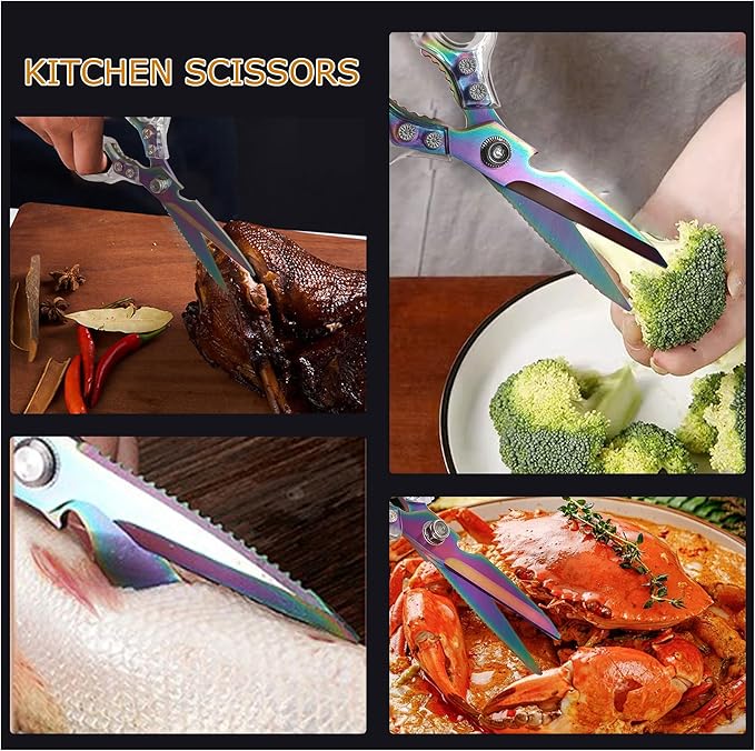 AWinjoy Heavy Duty Sharp Kitchen Scissors, Dishwasher Safe, Cooking Shears for Meat, Chicken, Fish, Poultry, Herb, Bread (Blade Gold)