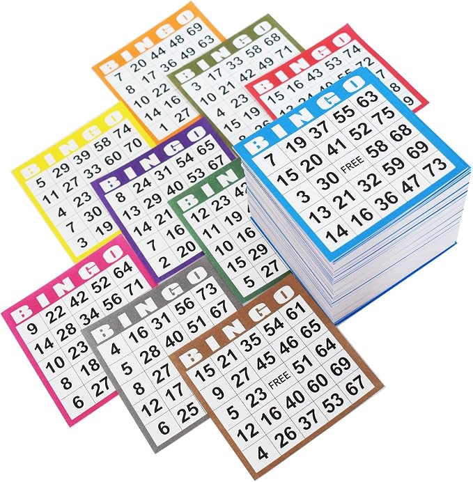 Yuanhe Bingo Game Cards Disposible – 1 Card 10 Sheets – 100 Books -10 Colors for Large Groups