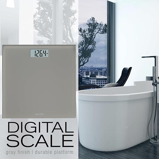 Taylor Digital Bathroom Scale for Body Weight, 400 lb Capacity, 11x11 Tempered Glass Platform, 4 Precision Sensors, Mid Gray, 3-Pack Tray