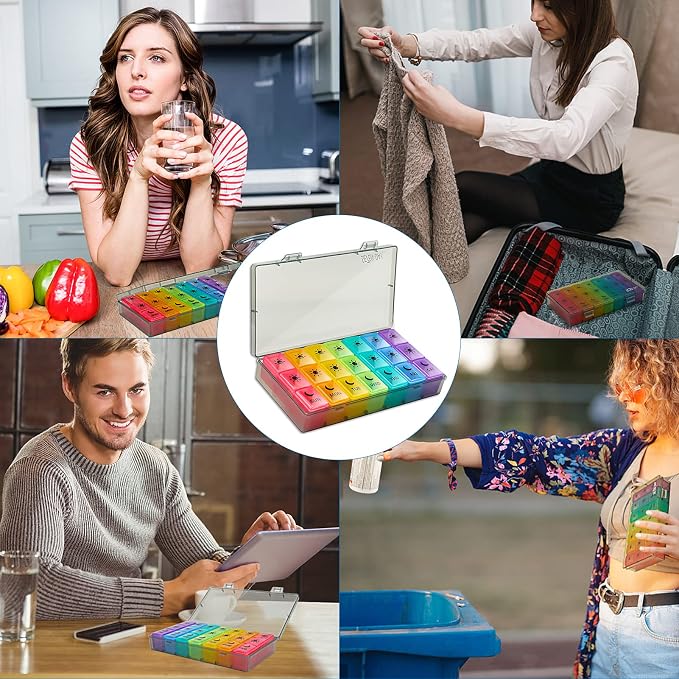 Weekly Pill Boxes and Organizer Travel Pill Case 7 Day 3 Times A Day Large Compartments Medication Reminder Daily Pill Container for Fish Oil Vitamins Capsules and Supplements, Gray