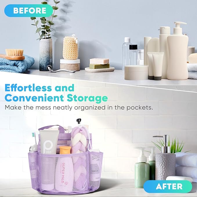 EUDELE Mesh Shower Caddy Portable for College Dorm Room Essentials,Portable Shower Caddy Dorm with 9-Pocket Large Capacity, Shower Bag for Beach, Swimming, Gym, Travel essentials, Purple