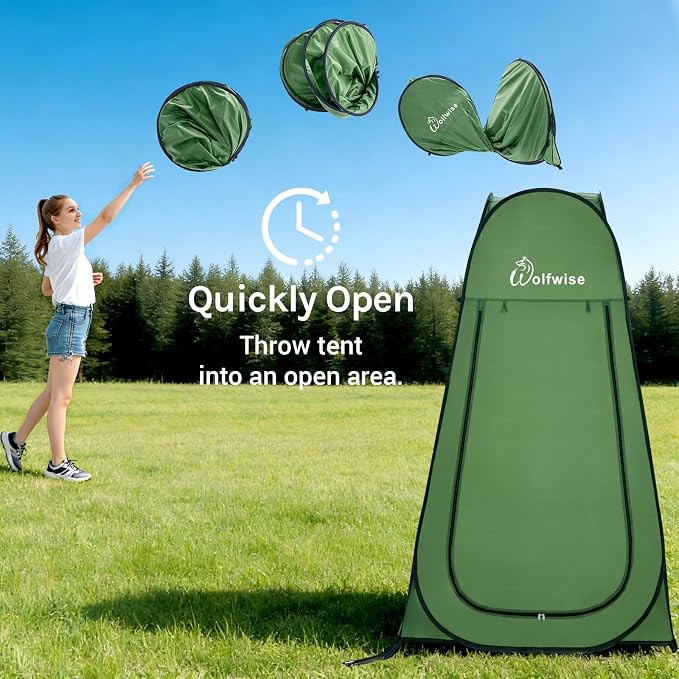 WolfWise Pop Up Shower Tent for Camping Essentials, Compact & Lightweight | Portable Instant Changing Tent with Window & Carry Bag, Privacy Dressing Room Bathroom for Outdoor, 6'3"/6'11" H